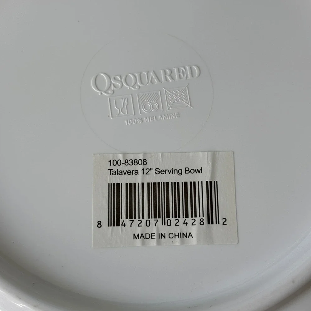 Q Squared Talavera Azul Melamine Serving Bowl Large 12